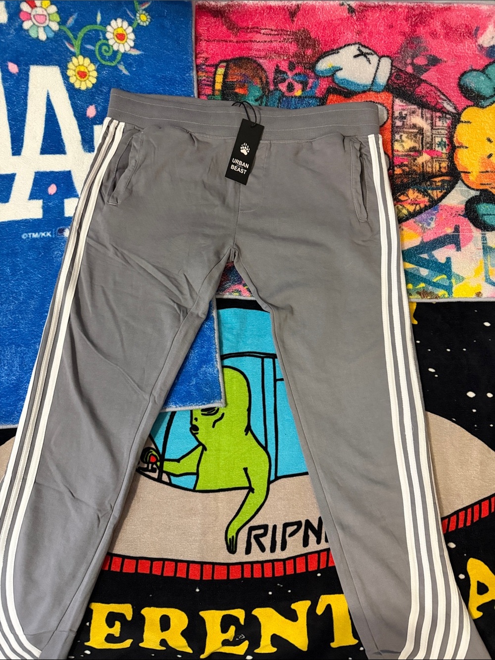 Urban Beast 'Stripped' French Terry Stacked Flared Joggers